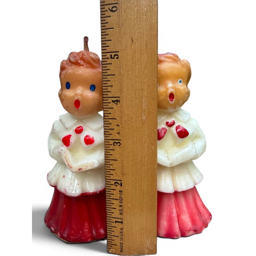 Vintage Christmas Choir Boy Figurines Set Gurley Style Wax Red White Holiday - Picture 7 of 11